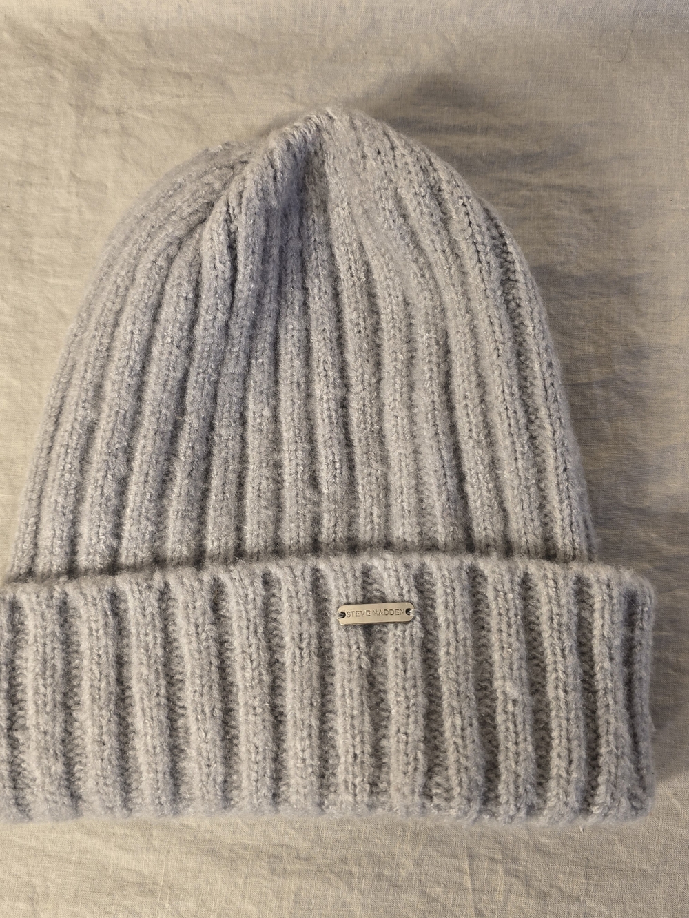 Steve Madden Men's Light Gray Ribbed Knit Beanie